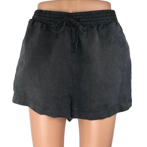 Zara Women's Black Drawstring High Waisted Wide Leg Casual Mini Shorts Size L - Picture 1 of 5